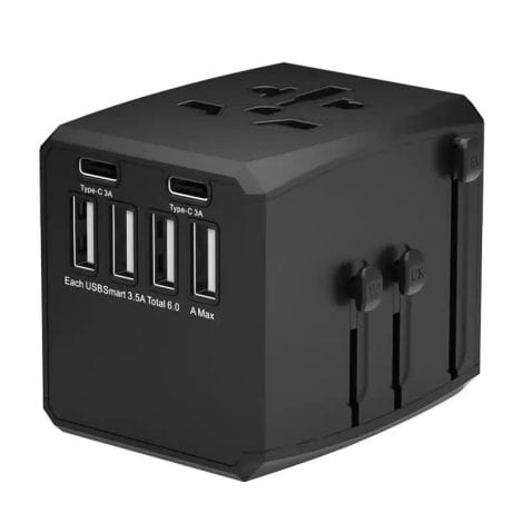 GRADESAFE All-in-One Travel Adapter with Multiple Charging Ports – Perfect for International Travel, UK, EU, US & AU.