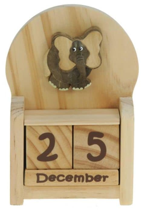 “Charming Elephant Desk Calendar: Unique wooden gift idea for him or her, perfect for Christmas stocking!”