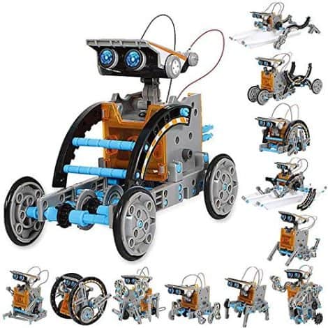 Solar-powered STEM robot toys with 190 pieces for building and learning science, ideal for kids aged 8-12.