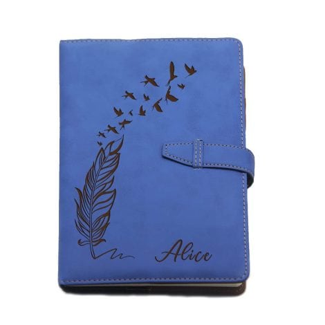 Customized A5 PU Leather Notebook – Special Gift for Mum, Women, Men, Christmas, Birthdays, Graduation – Blue Design 1