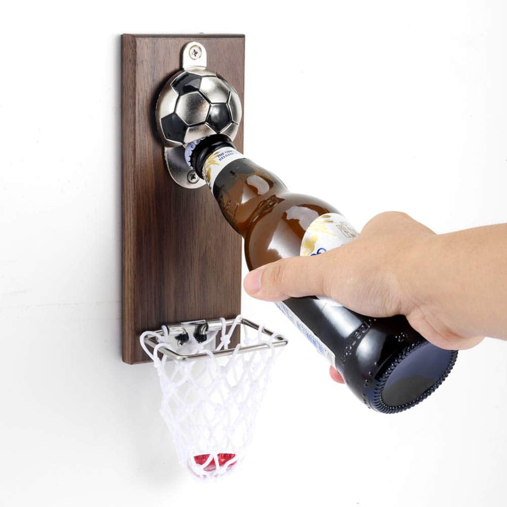 Football Bottle Opener with Cap Collector Catcher,Magnetic Refrigerator Paste Bottle Opener，Ideal Gift for Football Fans and Beer Lovers, Use as Bar Decoration.