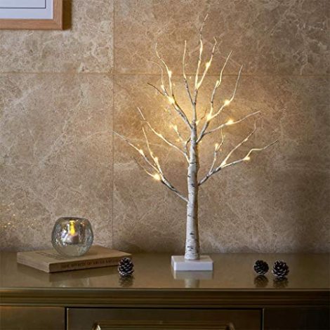 EAMBRITE Mini Birch Twig Tree with Warm White LEDs – Battery Operated Tabletop Christmas Decoration. (60cm/2ft)