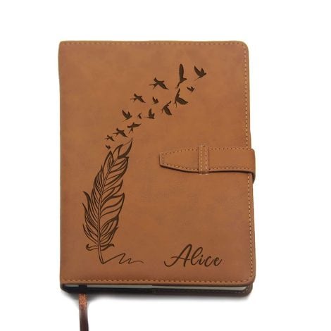 Customisable A5 size leather diary with a brown design, ideal for gifting on birthdays and graduations.