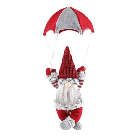 Large Nordic-inspired red Christmas gnome ornament for hanging at home, perfect as a festive gift.