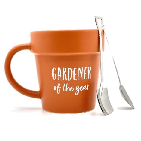 RAJX Gardener Mug: Fun Xmas present for garden lovers, comes with cute shovel spoon and plant pot design.