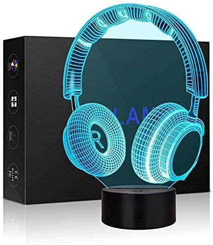 Headphone 3D Illusion Lamp, 3D Night Light for Boys Girls Table Desk Lamp 7 Color Change Decor Lamp - Perfect Gifts Birthday Festival Christmas for Baby Teens Friends