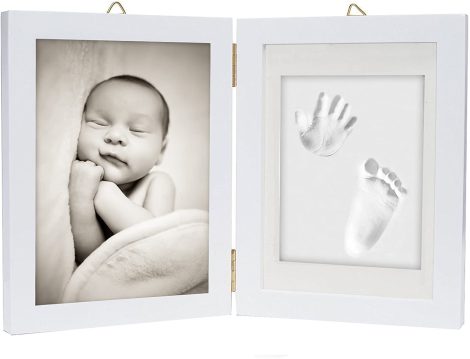 Smile – Baby Hand and Foot Clay Print Photo Frame Keepsake Set – Ideal for Mother’s Day, New Mums, and Nursery Decor – White.