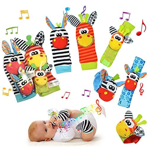 Baby Foot Finders Wrist Foot Rattles for Babies Baby Sensory Toys Socks Baby Rattle Gifts Toddler Newborn Girls Boys Boy Girl 0-3 3-6 6-9 9-12 Months Toy 2 Wrists & 2 Socks Gift (Unisex)