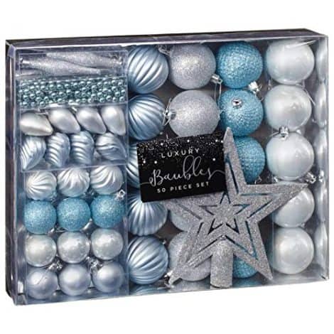 Blue and Silver Deenz Christmas Tree Glitter Decoration Set – 50 Pieces for the festive season.