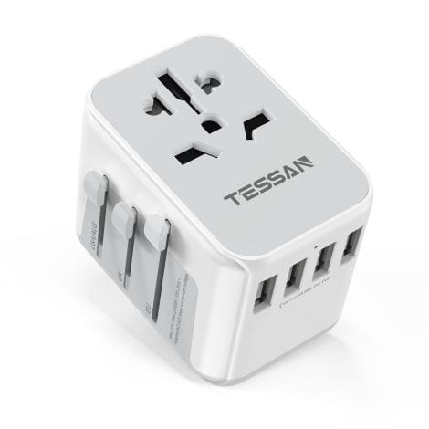 TESSAN Travel Adapter with 4 USB and 1 AC Socket, UK to EU/US/AU Plug for Worldwide Use.