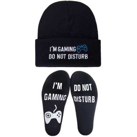 Humorous Gamer Socks Beanie Hat – Fun Gift for Guys, Teens or Men in Black.