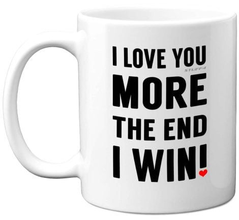 Christmas Mug – Love triumphs – Anniversary gift for him or her, perfect presents for partners.