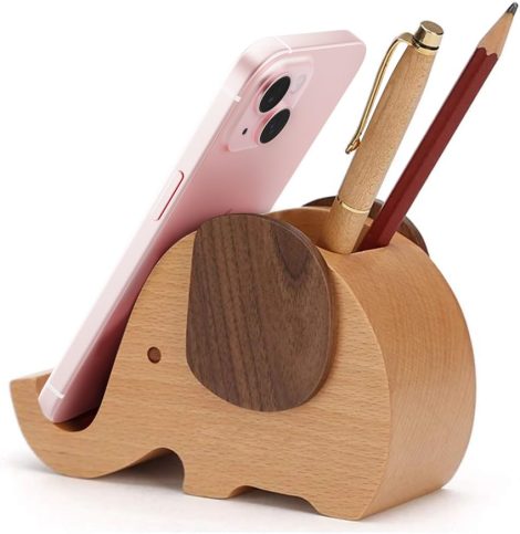 Yoillione Christmas presents for ladies and gents, Elephant Phone Stand made of wood, ideal for desk ornament and gifting.