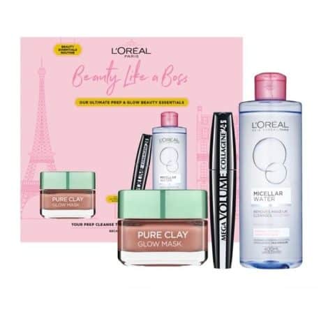 L’Oréal Paris Ultimate Beauty Kit: Mascara, Clay Mask, Micellar Water – Perfect for flawless skin and eyes.