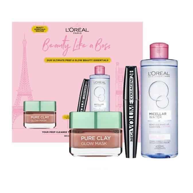 L’Oréal Paris Gift Set, Includes Mascara, Clay Mask, and Micellar Water, Ultimate Skincare and Makeup Essentials for Beautified Skin and Eyes, Prep and Glow, Beauty Like a Boss