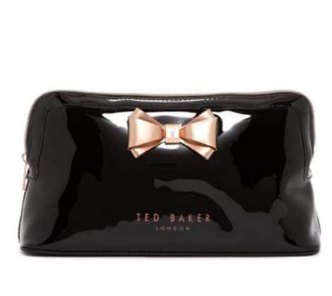 Ted Baker Black ‘Abbie’ Large Wash Bag with Curved Bow for Women’s Cosmetics.