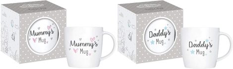 Luxurious Set of 2 Bone China Mugs for New Parents with a 12oz Capacity, Perfect for Home or Office.