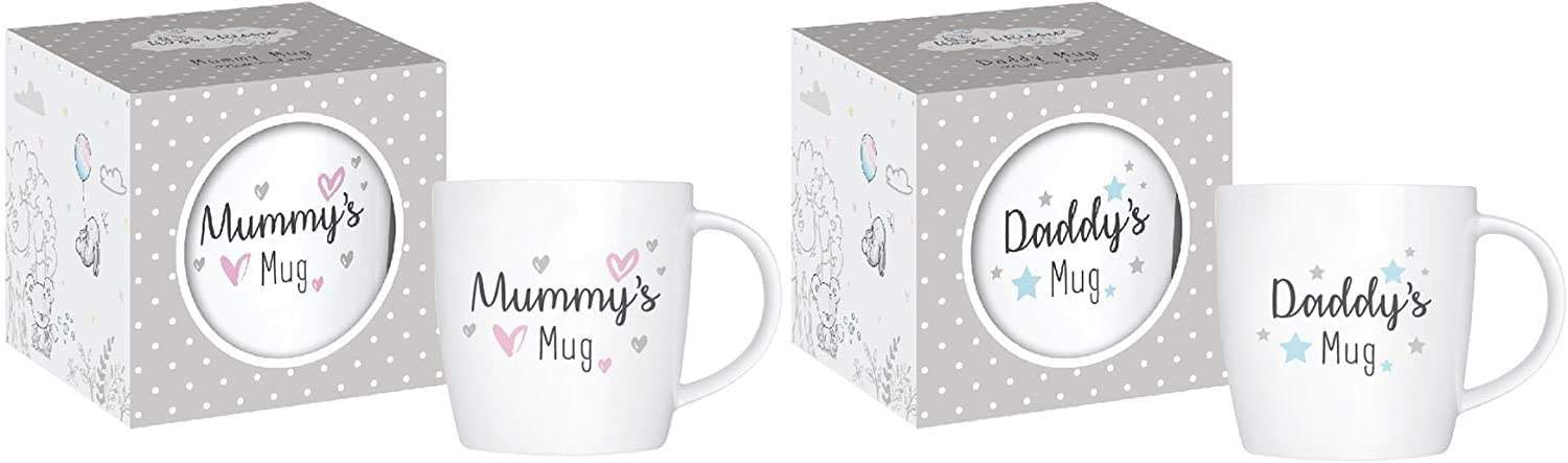 New Parents Mugs Mummy Daddy Newborn 12oz Bone China Luxury New Born Celebration Mug, Set of 2, For Home Kitchen Office