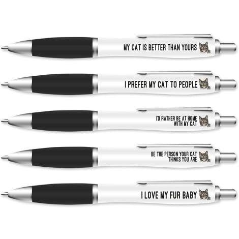 Funny Feline 5 Pack of Cat Ballpoint Pens – Perfect for a Colleague’s Birthday – Quirky Present for Cat Lovers