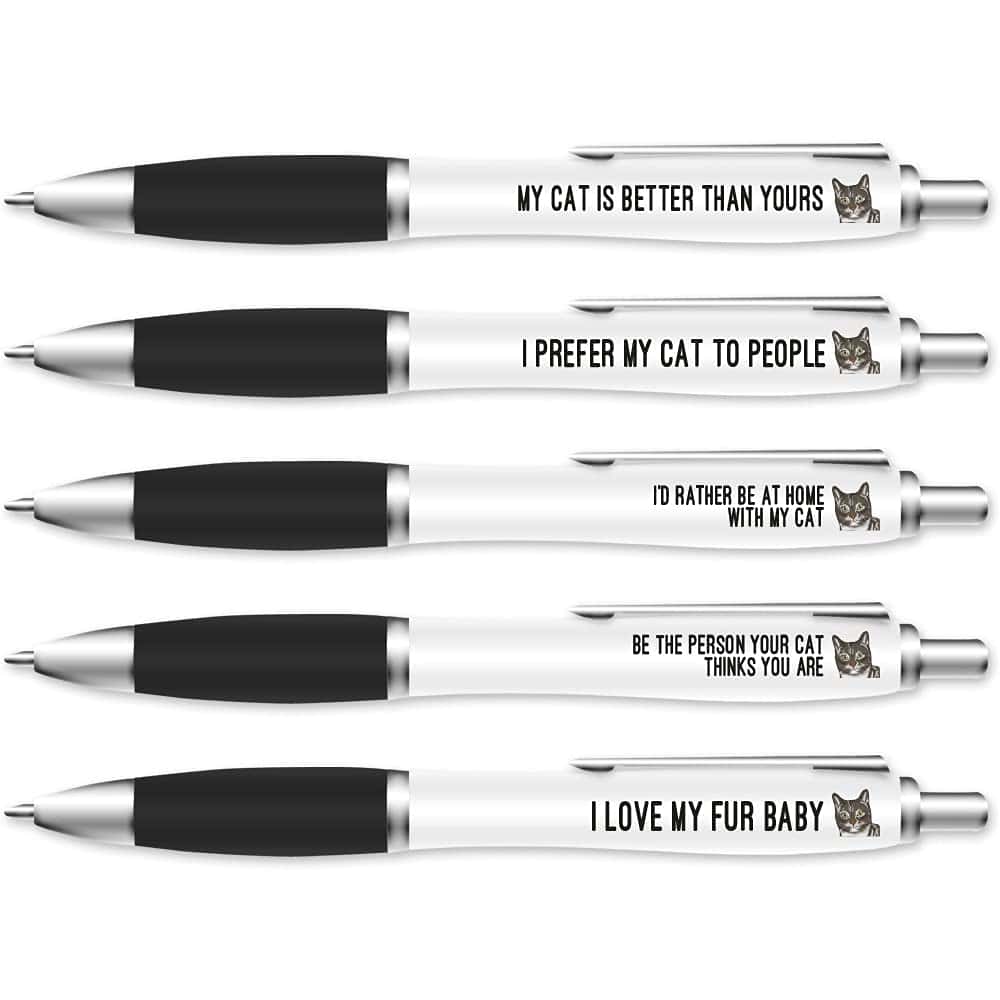 Silly Sentiments 5 Pack of Ballpoint Pens - Cat Pen Set - For Colleague's Birthday - Funny Novelty Stationery Gift for Cat Lovers and Friends - Office Desk Accessories