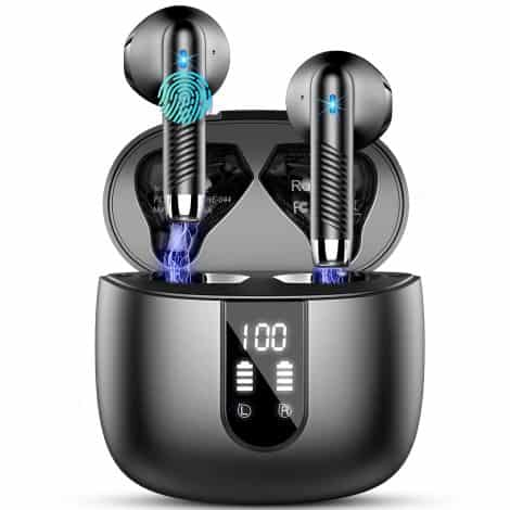 New Bluetooth 5.3 Earbuds with 4 Mic, 56H Battery, Noise Cancelling, Deep Bass, IP7 Waterproof & LED Display.