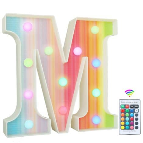 Vibrant LED Letter Lights: 16 Colorful Changing Alphabet Signs for Girls’ Party Décor, Remote-Controlled! Perfect for Christmas.