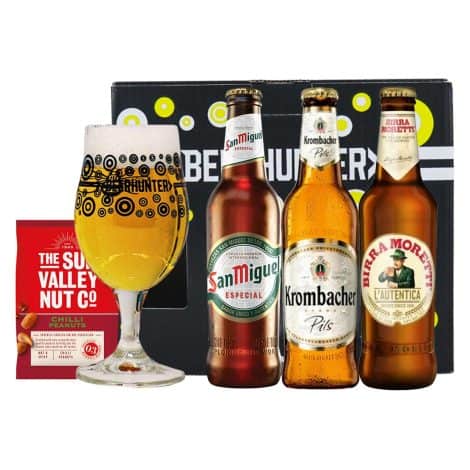 Luxury European Lager Bundle with Beerhunter Glass – Ideal for Christmas, Birthdays, Father’s Day. Suitable for him and her.