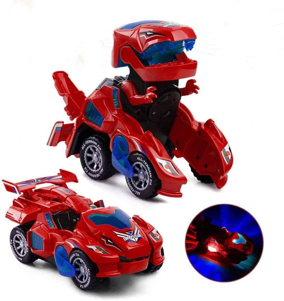 Electric Automatic Dinosaur Transforming Car with Flashing Lights and Sound for 3-7 Years Old Boys Girls Educational Toy Birthday Xmas Gifts for Kids