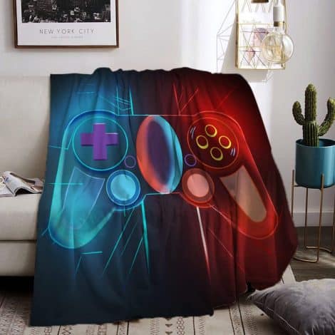 Red&Blue Gamer Gifts Throw Blanket – Perfect gaming room decor that’s funny and ideal for men, boys, and teen girls.