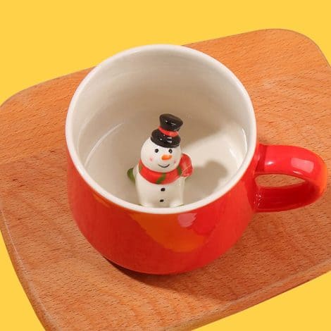 Red Snowman Christmas Mug – 12oz Ceramic Cup for Water, Juice, Tea or Milk. Perfect Gift for Christmas!