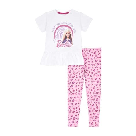 Barbie Girls T-Shirt and Leggings Set: Stylish Barbie outfit for girls aged 3-10, ideal for 5-6 year-olds.