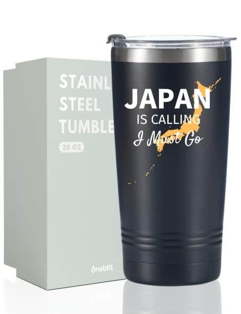 Japanese-themed travel tumbler with lid and straw – Japan calls, I must travel! Ideal for gifts!