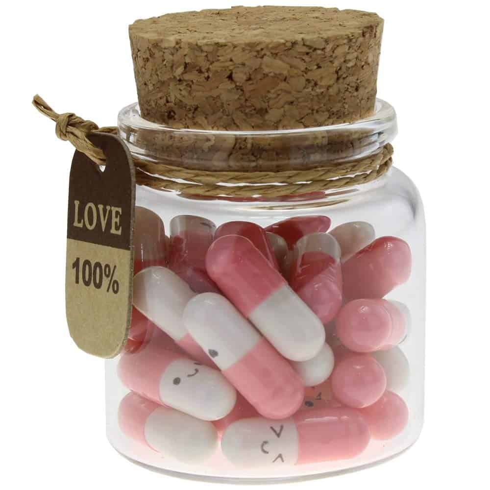 INFMETRY Cute Capsules in a Glass Bottle Lovely Pill Notes Valentines Day Gifts for Her Him Boyfriend Girlfriend Mom Birthday Anniversary Couples Gifts For Women Men (25pcs Pink)