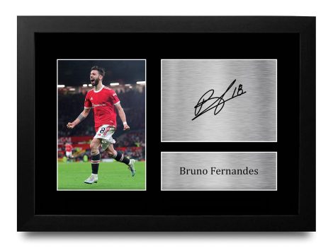 Framed autographed picture of Bruno Fernandes, perfect gift for fans and supporters.