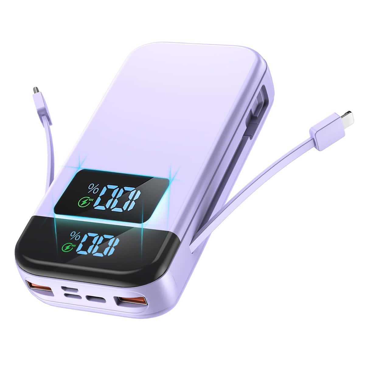 Portable Charger Power Bank, 32000mAh Newest External Battery Pack, 22.5W QC 3.0 PD Phone Charger, 5 Charging Port Battery Charger With Smart LED Display Built in 2 Extra Fast Charging Cable