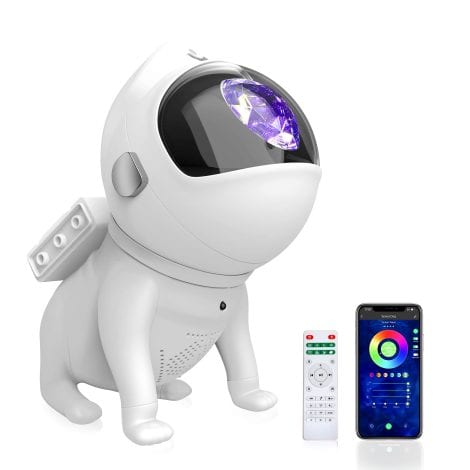 Bazcuka Star Projector: Kid Galaxy Night Light, 360° Rotate, Bluetooth Speaker, Astronaut Decor. Xmas Gift in White.