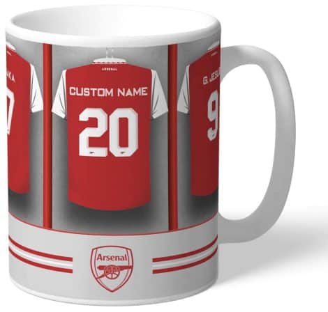 Customized Arsenal Dressing Room Shirts Photo Mug, Officially Approved, in Club Colors, Perfect for Gunners Enthusiasts, 11oz Mug.