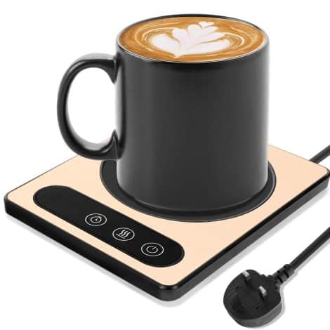 Gold Electric Desktop Coffee Warmer with 9 Temperature Options, Touch Screen Switch, Scheduled Function for Hot Drinks.