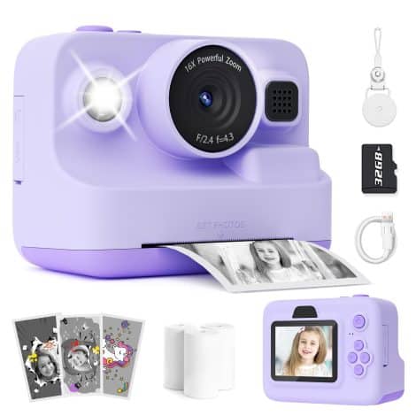 Manttely Kids Camera with Instant Print, a perfect Christmas or birthday gift for girls and boys aged 3-12. Compact, high-quality digital camera for little ones.