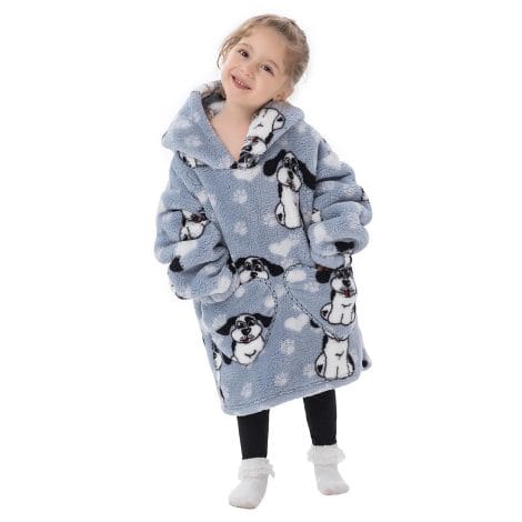 Children and Teens can stay toasty with our cozy, oversized hoodie blanket featuring a handy pocket.