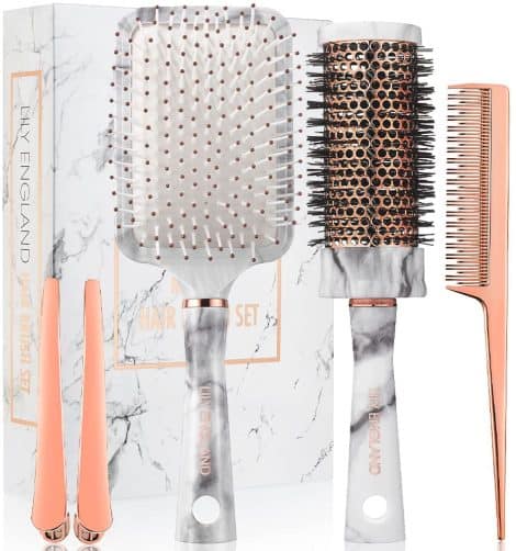 Lily England’s Marble & Rose Gold Hairbrush Set: Luxury gift for women, perfect for detangling, blow drying and straightening, suits all hair types.