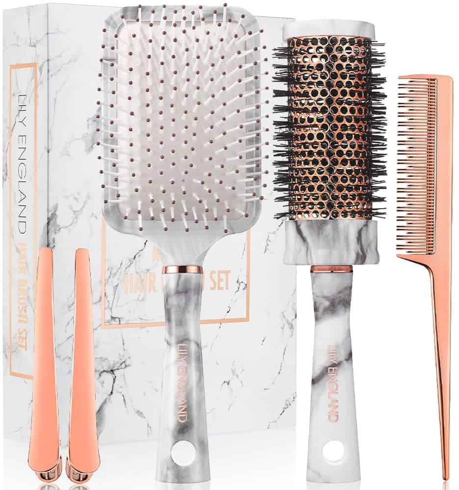 Detangle Hair Brush Set - Luxury Gifts for Women - Hairbrushes for Women - Detangling, Blow Drying, Straightening - Suitable for All Hair Types - Marble & Rose Gold by Lily England