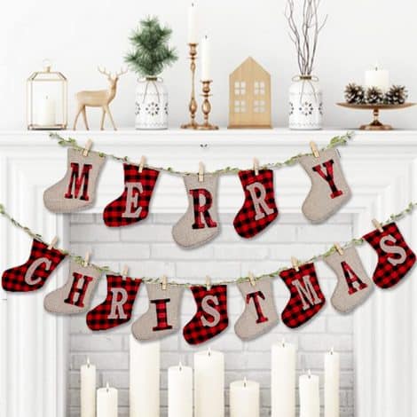 Festive Christmas decorations for both indoor and outdoor use – Merry Christmas banners, burlap banners, and flags.