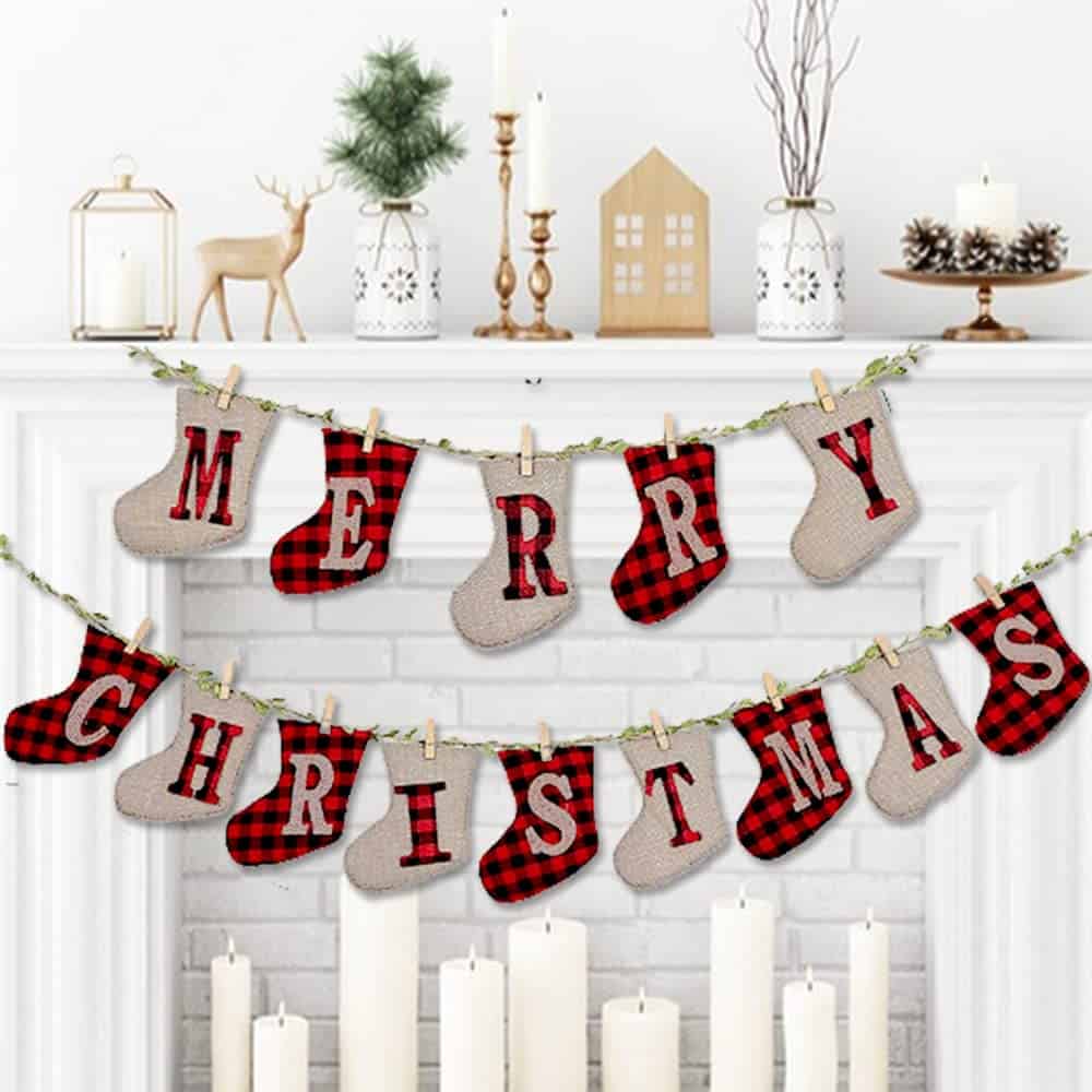 Merry Christmas Banners, Christmas Burlap Banners,Christmas Flags Hanging Decorations, for Christmas Party Decorations Outdoor Indoor