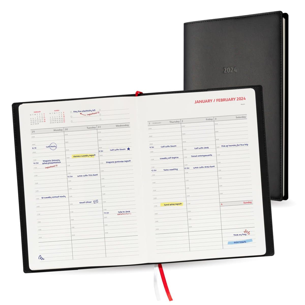 Grupo Erik Appointment Diary 2024 | 2024 Week To View Diary | December 2023 - January 2025 | PU Softcover Appointment Book & 30 Minute Intervals | 2024 Weekly Planner | Desk Diary 2024