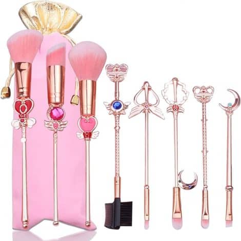 Sailor Moon Brush Set: Cute Pink Cosmetic Brushes with Bag, Perfect Gift for Girls and Women.