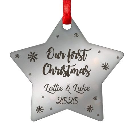 Customizable pair’s first Christmas decoration gift made from mirror acrylic for UK couples.