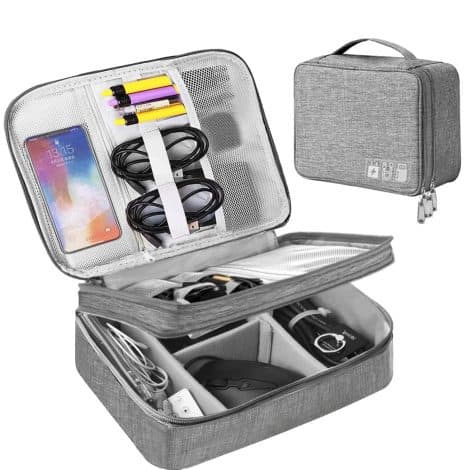 Grey Travel Cable Organiser Bag: Keep electronics tidy with this spacious, three-layered gadget bag. Perfect for power banks, chargers & more.