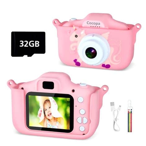 Cocopa Children’s Digital Camera – High-definition video camera for girls aged 3-12, includes 32GB SD card. Perfect gift!