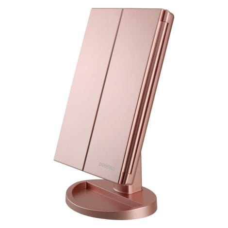 deweisn Rose Gold Lighted Vanity Mirror with 3X/2X/1X Magnification, 21 LED Lights and Dimmable Touch Screen